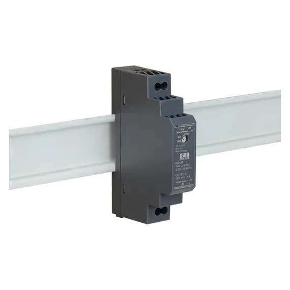 MEAN WELL DIN sínes tápegység. Tápfeszültség: 85÷264VAC / 120÷370VDC. Kimeneti feszültség: 1A/15VDC.