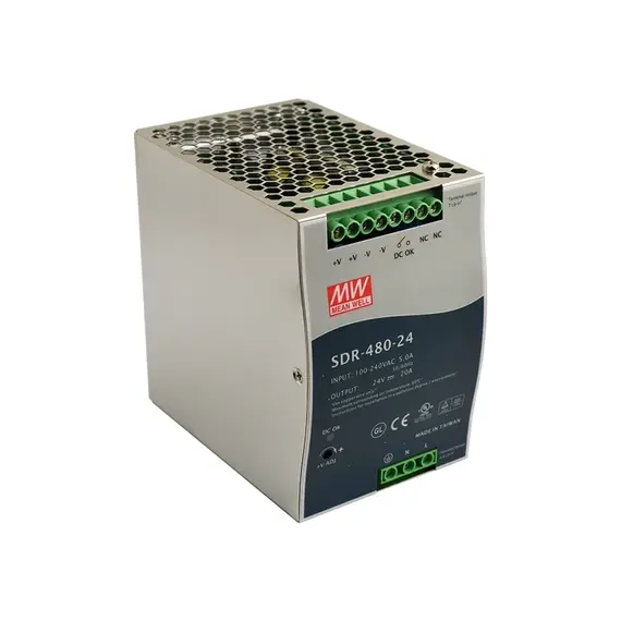 MEAN WELL DIN sínes tápegység. Tápfeszültség: 90÷264VAC / 127÷370VDC. Kimeneti feszültség: 20A/24VDC.