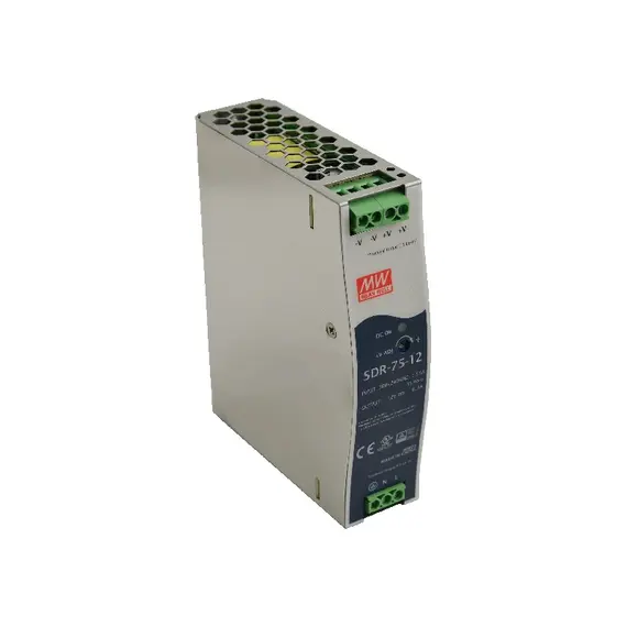 MEAN WELL DIN sínes tápegység. Tápfeszültség: 88÷264VAC / 124÷370VDC. Kimeneti feszültség: 6,3A/12VDC.