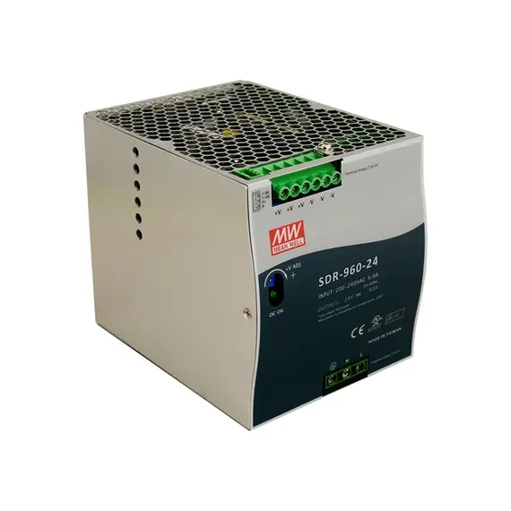MEAN WELL DIN sínes tápegység. Tápfeszültség: 180÷264VAC / 254÷370VDC. Kimeneti feszültség: 40A/24VDC.