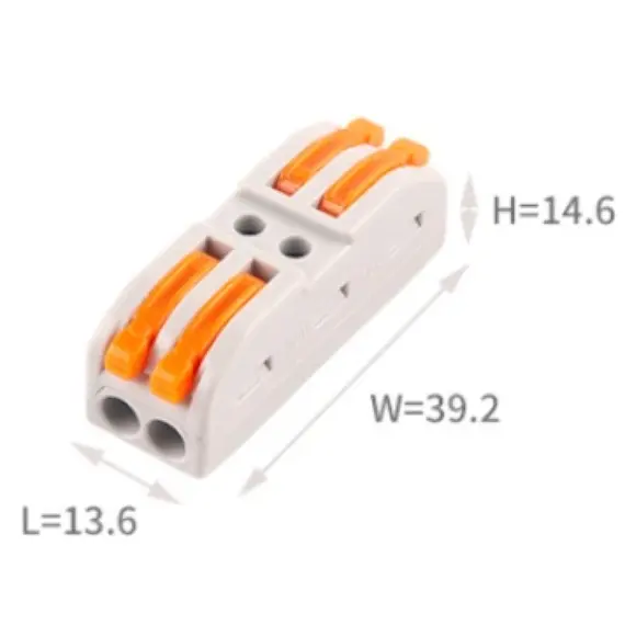 WAGO rendszerű gyorscsatlakozó évleges feszültség (V): 600, Névleges áram (A): 32, Vezetékek terjedelme (mm): 28-12AWG, Pólusok száma (p): 4, Érintkező anyag: réz