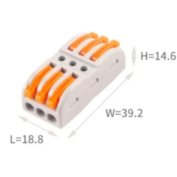 WAGO rendszerű gyorscsatlakozó Névleges feszültség (V): 600, Névleges áram (A): 32, Vezetékek terjedelme (mm): 28-12AWG, Pólusok száma (p): 6, Érintkező anyag: réz