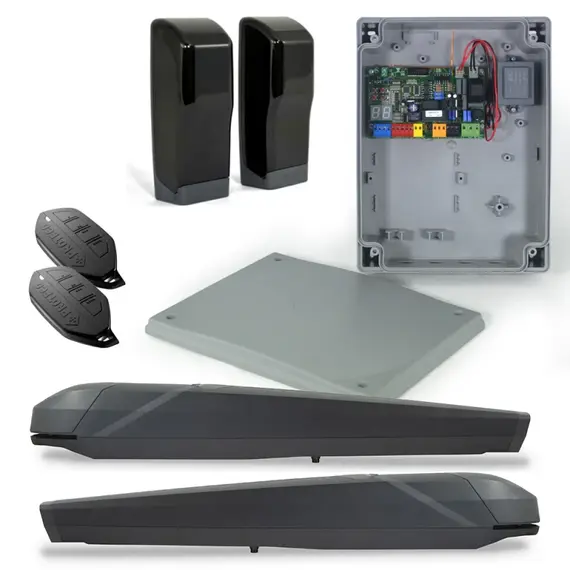 PROTECO RHINO XL szárnyaskapu nyitó szett: egy szárny max. 5m, 2db RHINO XL motor, 1 pár RF40 fotocella, 2db IKON távirányító, Q80A vezérlőegység 