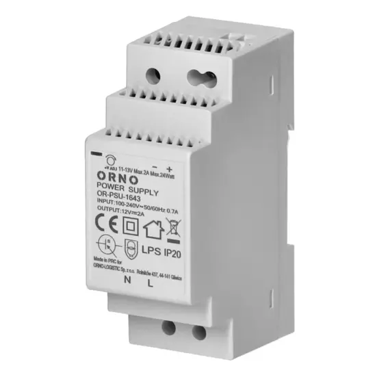 ORNO OR-PSU-1643 DIN sínre szerelhető tápegység, 12V DC, 2A, 24W, 2 modul szélesség