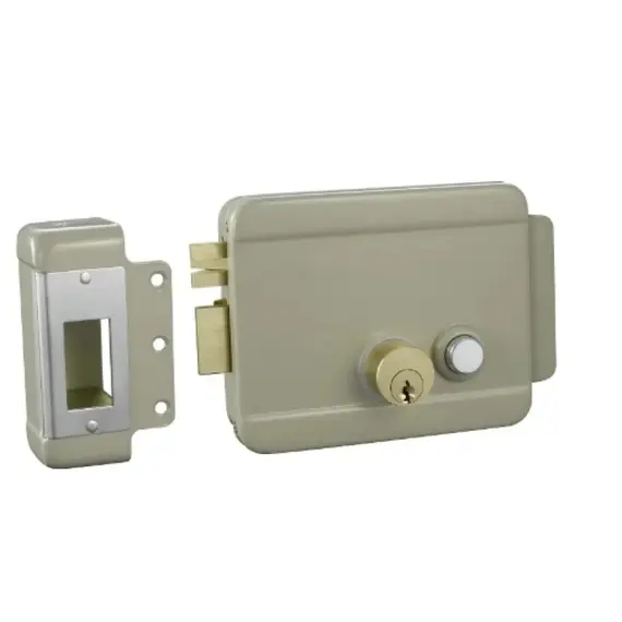 HONNOR SECURITY HS-Y044 Elektromos 12V DC rátét zár cilinderrel – nikkelezett vas, bal