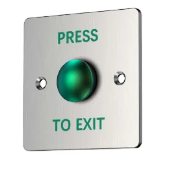 HONNOR SECURITY HS-K819-D Rozsdamentes acél gombos kiléptető nyomógomb, 86x86mm, zöld gomba alakú, IP67