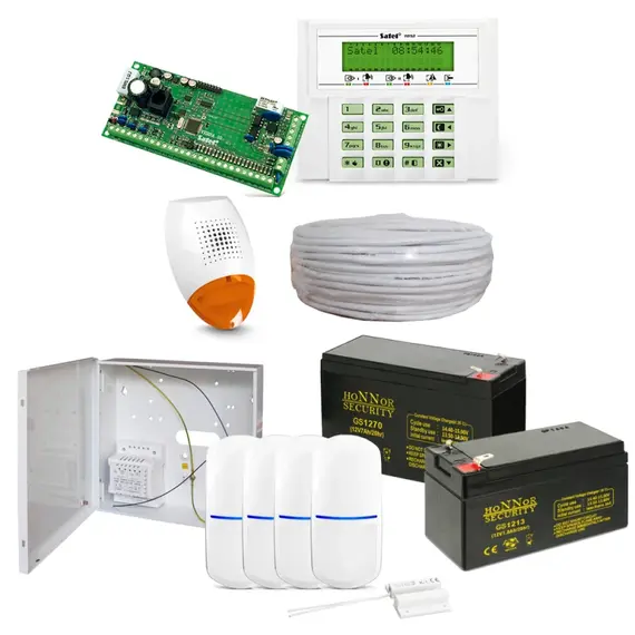 SATEL VERSA 10 zónás telefon kommunikátoros riasztóközpont szett, LCD kezelővel, szirénával, akkumulátorral, 100m 6x0,22 kábellel