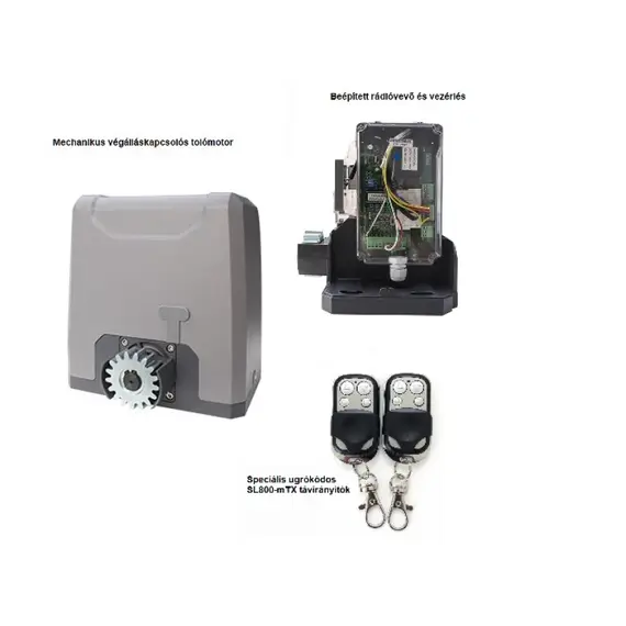 TIGERMAT TM-SL800 Kit_mag_mTX - automata tolókapu motor és vezérlés 2db speciális ugrókódos 433Mhz-es távirányítóval, mágneses végálláskapcsolóval, max.800kg
