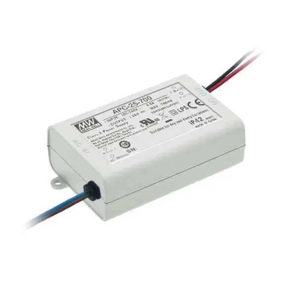 PULSAR APC 25-70V/25W/350mA LED tápegység – állandó áramú, IP42, műanyag ház, SCP/OVP védelemmel