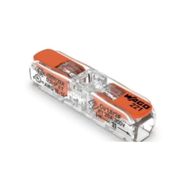 HONNOR SECURITY WAGO 221-2411 vezeték összekötő, 32A, 450V, 4 mm2, IP20, átlátszó-narancs, általános igénybevételre 60db/doboz