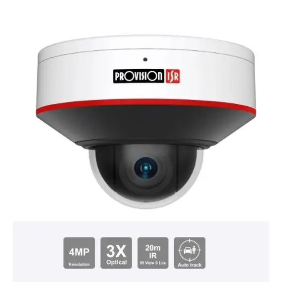 PROVISION-ISR IP PTZ kamera, 4MP (2688×1520, 1/2.7" CMOS szenzor), 355° pan tartomány, 15°–165° tilt tartomány, Check Point™ Quantum IoT Nano Agent, IP67 védelem, DDA analitika