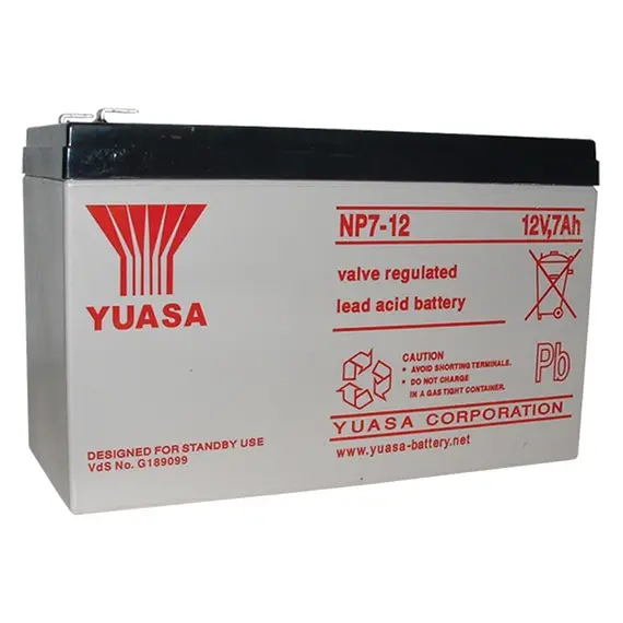 YUASA NP7-12L 7Ah 12V SLA/AGM prémium UPS akkumulátor F2/T2 széles sarus IP20 fekete