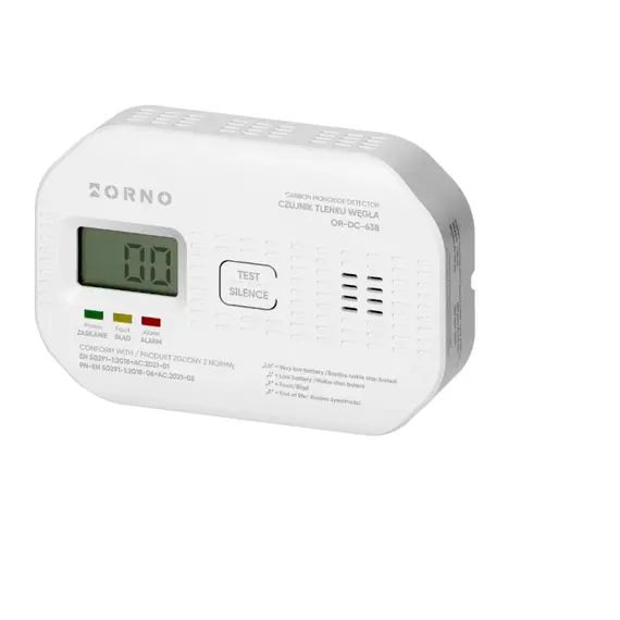 ORNO ORDC638 – Prémium szén-monoxid vészjelző LCD kijelzővel (10 év élettartam)