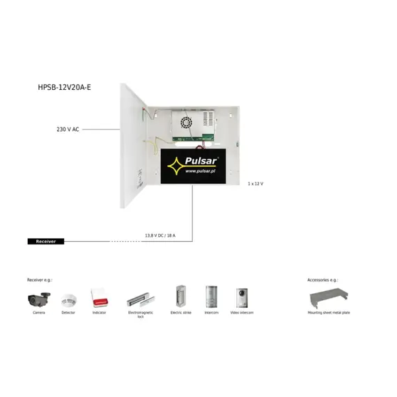 PULSAR HPSB 13,8V/20A/65Ah puffer, kapcsolóüzemű tápegység