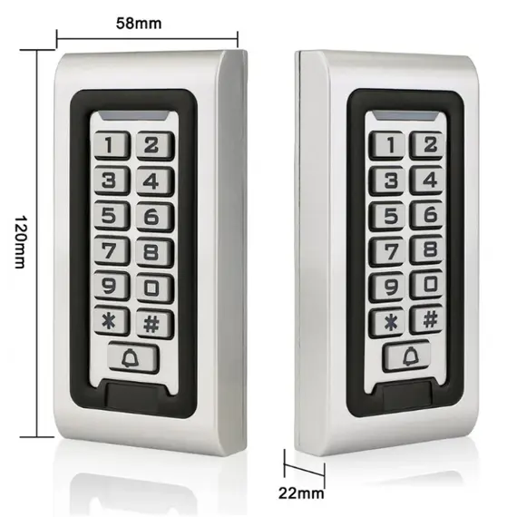 HONNOR SECURITY HS-208C-EW Kódzár és EM 125Khz kártyaolvasó, önálló működésű fém, kültéri, vízálló, csengó funkcióval . Méret: 120x56x20mm