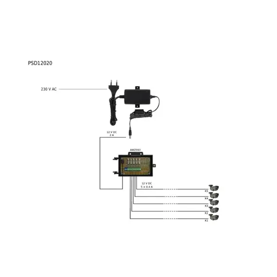 PULSAR Tápegység, asztali CCTV-hez, kapcsolóüzemű,  adapteres kialakítás, stabilizált, 12Vdc, 2000mA.