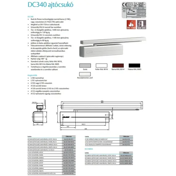 ASSA ABLOY Ajtóbehúzó test, ezüst, max. 1400 mm ajtószélességig, max 120kg-os ajtókig