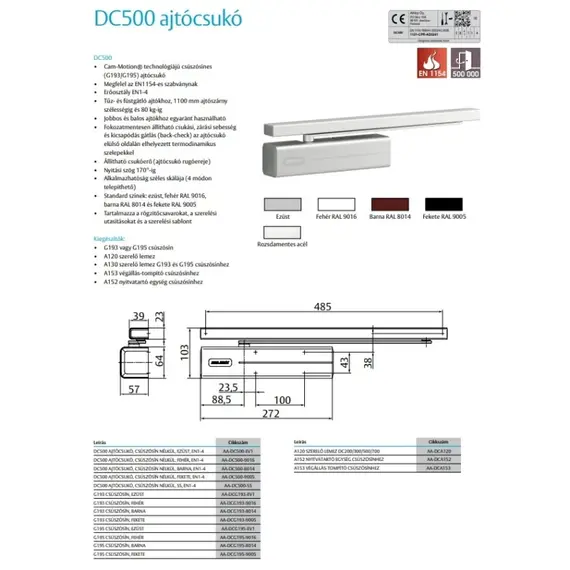 ASSA ABLOY AA ajtócsukó test, EN1-4, ezüst