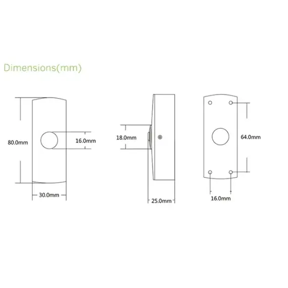 HONNOR SECURITY Fémházas beltéri felületszerelt nyitógomb, NO\NC\COM, 80 x 30 x 24 mm 