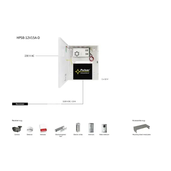 PULSAR HPSB 13,8V/15A/40Ah puffer, kapcsolóüzemű tápegység