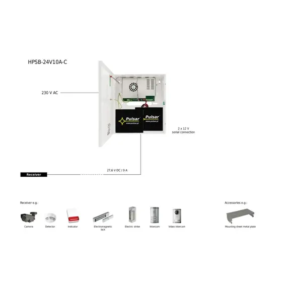 PULSAR HPSB 27,6V/10A/2x17Ah puffer, kapcsolóüzemű tápegység