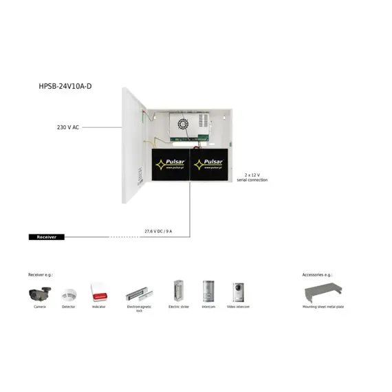 PULSAR HPSB 27,6V/10A/2x40Ah puffer, kapcsolóüzemű tápegység