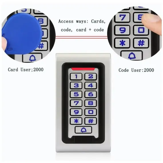 HONNOR SECURITY HS-208EW-IC-Outdoor Kódzár és 13.56 MHz Mifare kártyaolvasó, önálló működésű fém, kültéri, vízálló, csengő funkcióval. 120x56x20mm