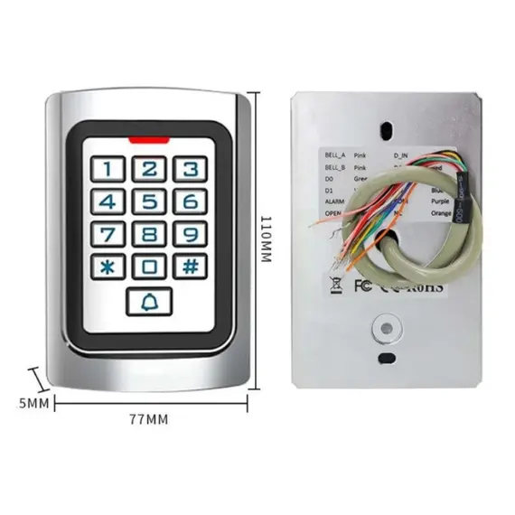 HONNOR SECURITY HS-212A-EMW - OUTDOOR, Fémházas IP65 vízálló RFID EM kártyaolvasó és önálló beléptető, fém billentyűzettel, ajtó zárvezérléssel