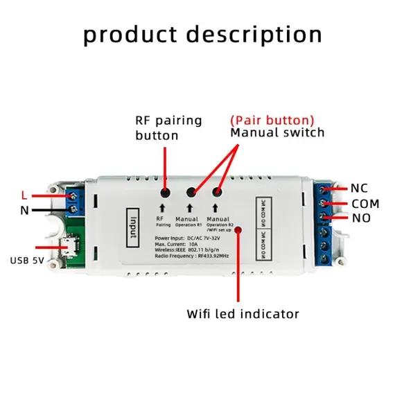 HONNOR SECURITY 2CH WiFi Smart Switch, wifi relé