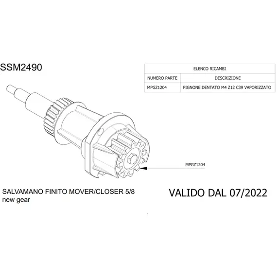 PROTECO Proteco alkatrész, MOVER tengely (2020 június után gyártott motorokhoz) Hajtótengely feloldó rendszerrel és hajtóművel