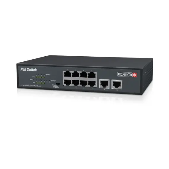 PROVISION-ISR PoE switch, CCTV rendszerekhez, 8+2 portos, 10/1000Mbps, 8 PoE port 8x100Mbps,