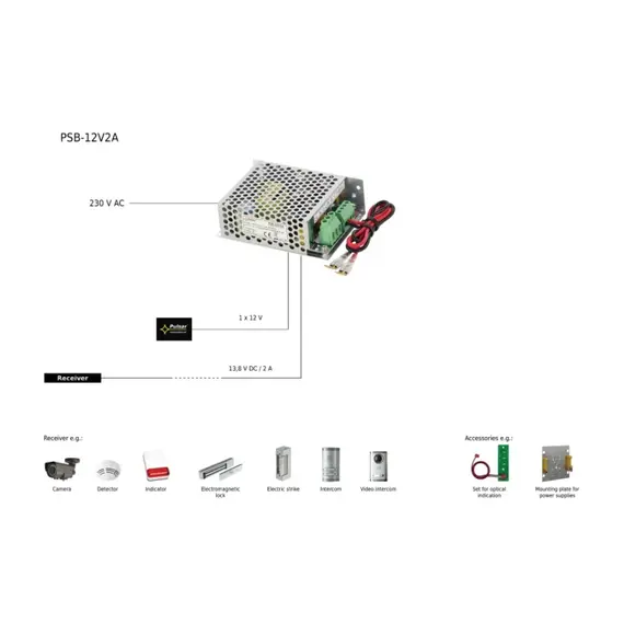 PULSAR Tápegység, kapcsolóüzemű  akkumulátortöltővel, kimenet 13.8 Vdc/2.5 A, 12~14 Vdc között állítható kimeneti feszültség