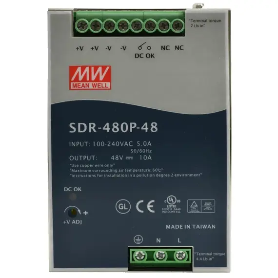 PULSAR SDR-480P-48 48V 480W 10A DIN sínre szerelhető IP20 tápegység fémházas