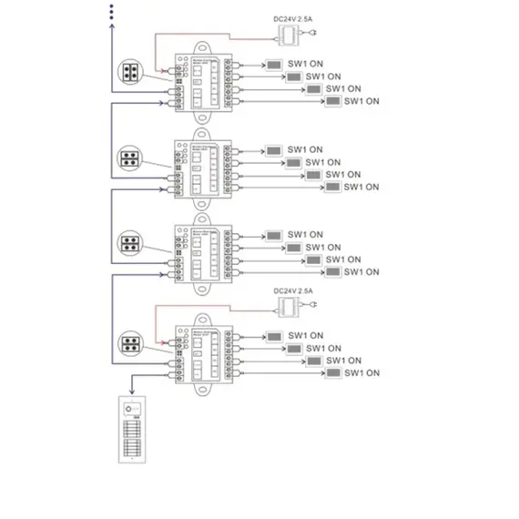HONNOR SECURITY NV21, 2 vezetékes videó kaputelefon monitor elosztó, a busz hosszának meghosszabbításához