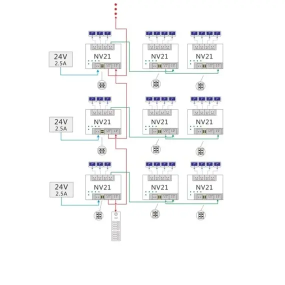 HONNOR SECURITY NV21, 2 vezetékes videó kaputelefon monitor elosztó, a busz hosszának meghosszabbításához