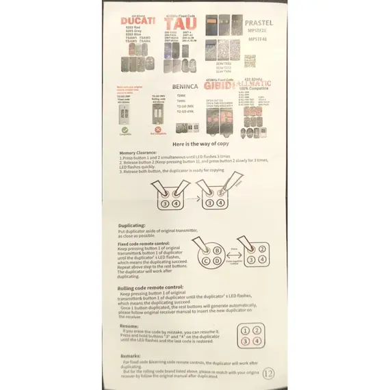 HONNOR SECURITY HS-R131C 4 ezüst gombos tanítható fix és ugrókód kód RF távirányító, 433,92 MHz / 315 MHz