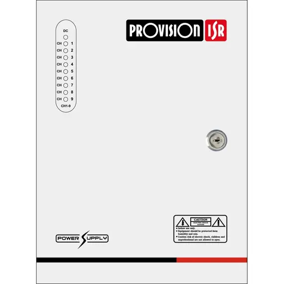 PROVISION-ISR Tápegység CCTV-hez, 8 csatornás, zárható fémdobozban, 100-240 Vac bemenet, 12-14 Vdc (szabályozható) max. 5A kimenet