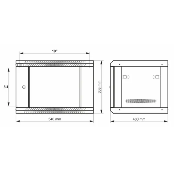 PULSAR RWA654-B 6U / 19” RACK szekrény, falra szerelhető, összeszerelésre kész, fekete, 540x401x400mm