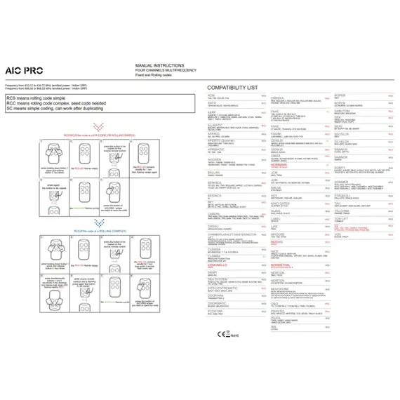 TIGERMAT 433-868Mhz tanítható távirányíó, ugró és fix kódos, FAAC DITEC BENINCA HÖRRMANN BFT SOMMER CAME LiftMaster Somfy V2 Nice egyes típusai