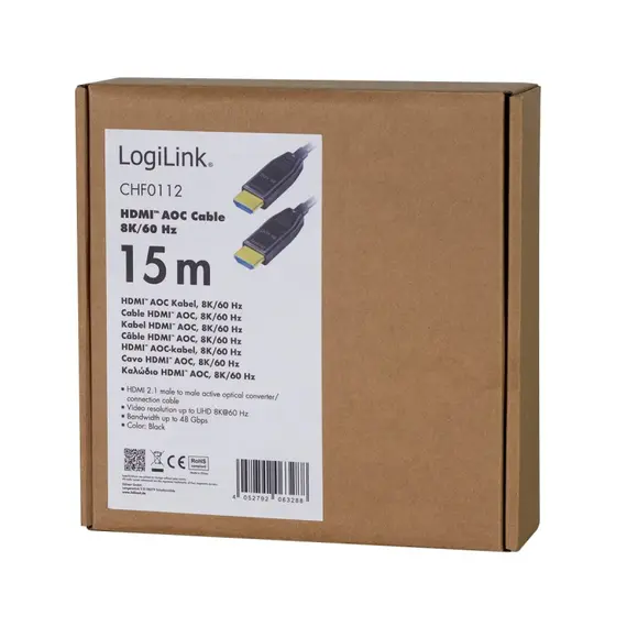 LogiLink AOC HDMI 2.1 -> HDMI 2.1 M/M video kábel 15m fekete