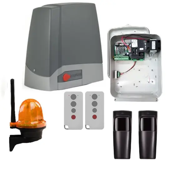 PROTECO Tolókapu mozgató szett, 800kg-os kapuig, 230V-os PROTECO motor, TECNO vezérléssel 2db 433MHz-es ugrókódos távirányítóval, infrasorompóval, villogóval