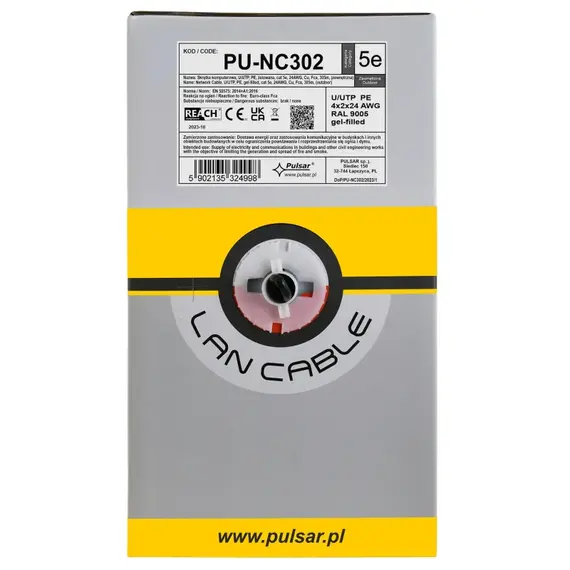 PULSAR Network Cable, U/UTP, PE, gel-filled, cat 5e, 24AWG, Cu, Fca, 305m (outdoor)