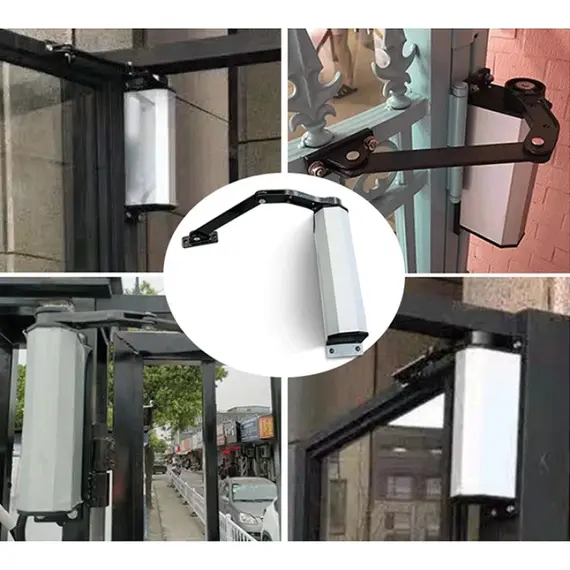 TIGERMAT TM-RS-140 Oldalsó rögzítésű keskeny csuklókaros ajtó/kapunyitómotor vezérléssel, 2db fix kód távirányító, 90° nyitási szög, max. 1200 mm, 140 kg ajtó 