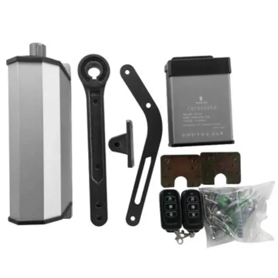 TIGERMAT TM-RS-140 Oldalsó rögzítésű keskeny csuklókaros ajtó/kapunyitómotor vezérléssel, 2db fix kód távirányító, 90° nyitási szög, max. 1200 mm, 140 kg ajtó 