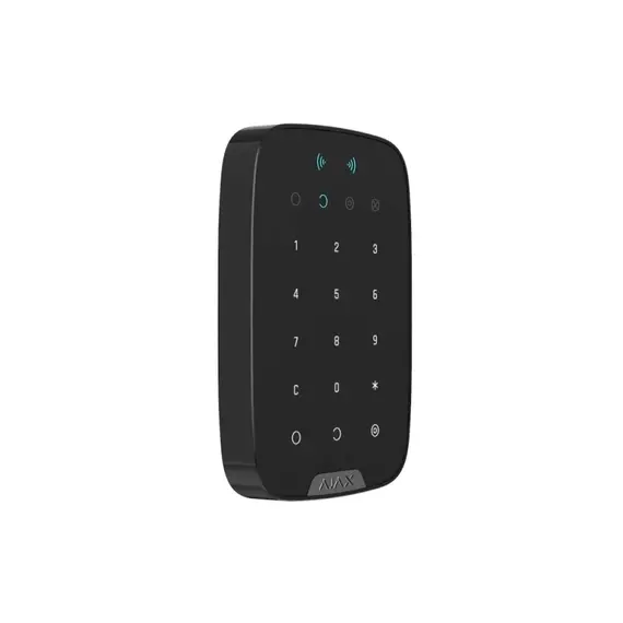 AJAX SYSTEMS Ajax Keypad Plus vezeték nélküli érintésvezérelt billentyűzet, beépített proxy olvasóval, központ élesítése tiltása, részleges- élesítés / tiltás, pánik risztás, LED visszajelzés, fekete