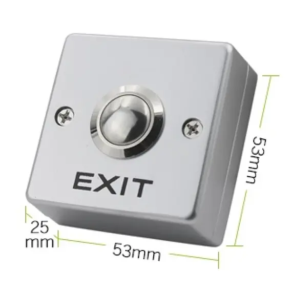 HONNOR SECURITY HS-K15B 53×53 cinkötvözetből készült kilépő nyomógombos kapcsoló EXIT felirattal NO/COM