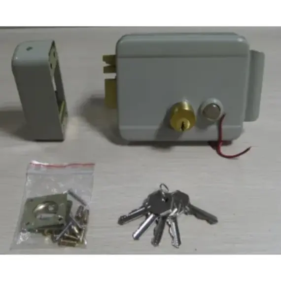 HONNOR SECURITY HS-Y044 Elektromos 12V DC rátét zár cilinderrel – nikkelezett vas, bal