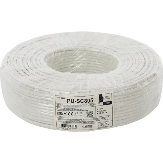PULSAR YTDY 8x0,5 mm Cu Eca 100m beltéri riasztó/intercom/telekommunikációs kábel, fehér, professzionális, CPR Eca