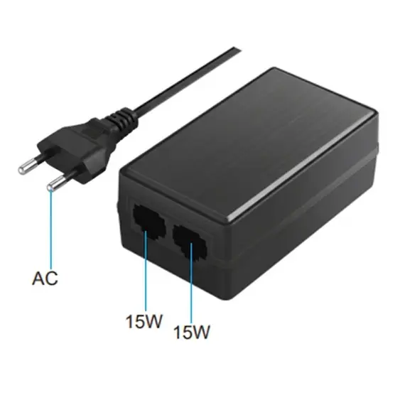 GENATA GNT-53003 Gigabites PoE injektor 30W 48V IEEE 802.3af/at IP40 fémházas fekete