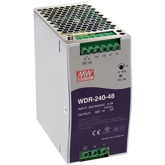 PULSAR WDR-240-24 24V 240W 10A DIN sínre szerelhető IP20 tápegység fémházas